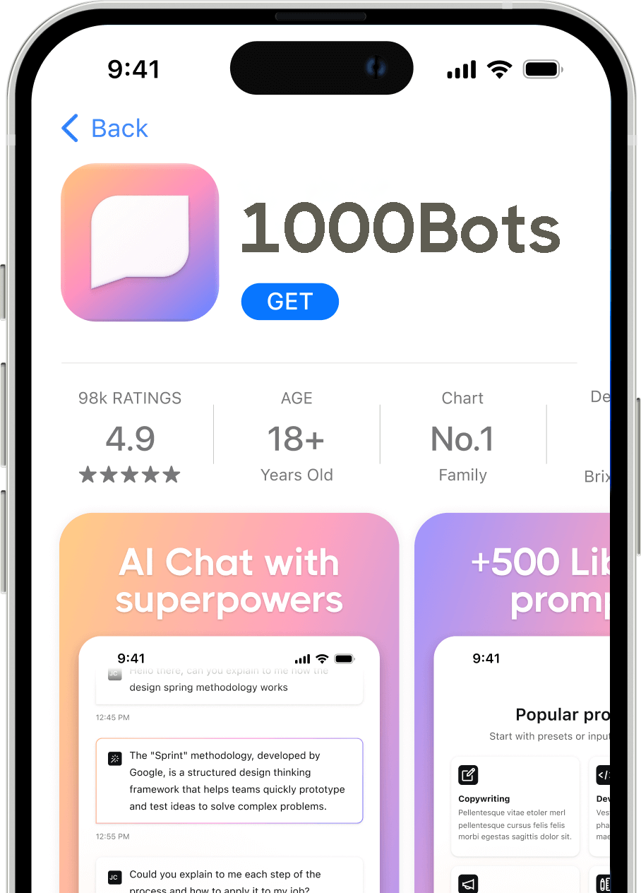 iphone screen showing 1000 Bots app