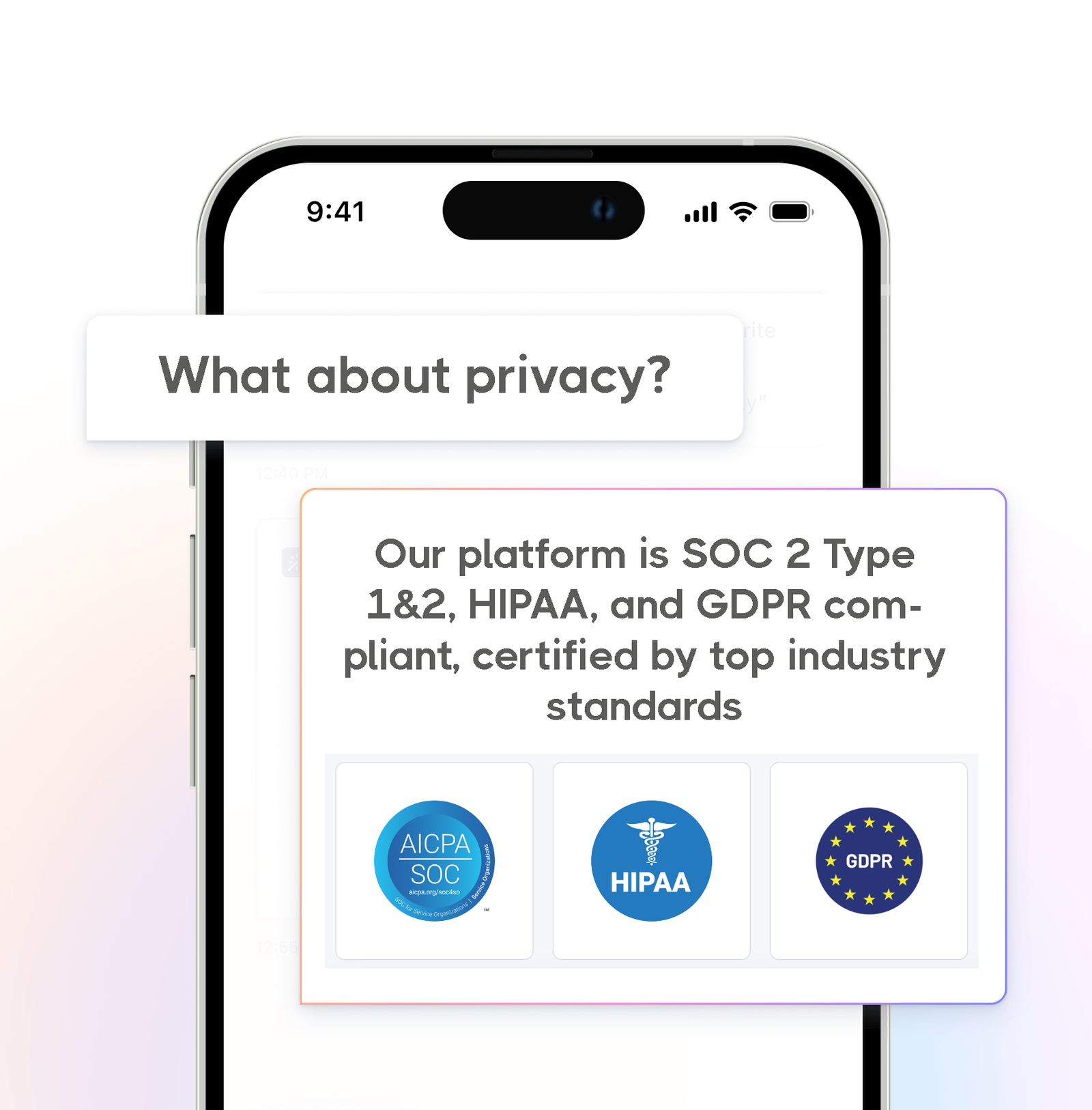 iphone screen showing the privacy certifications of our services